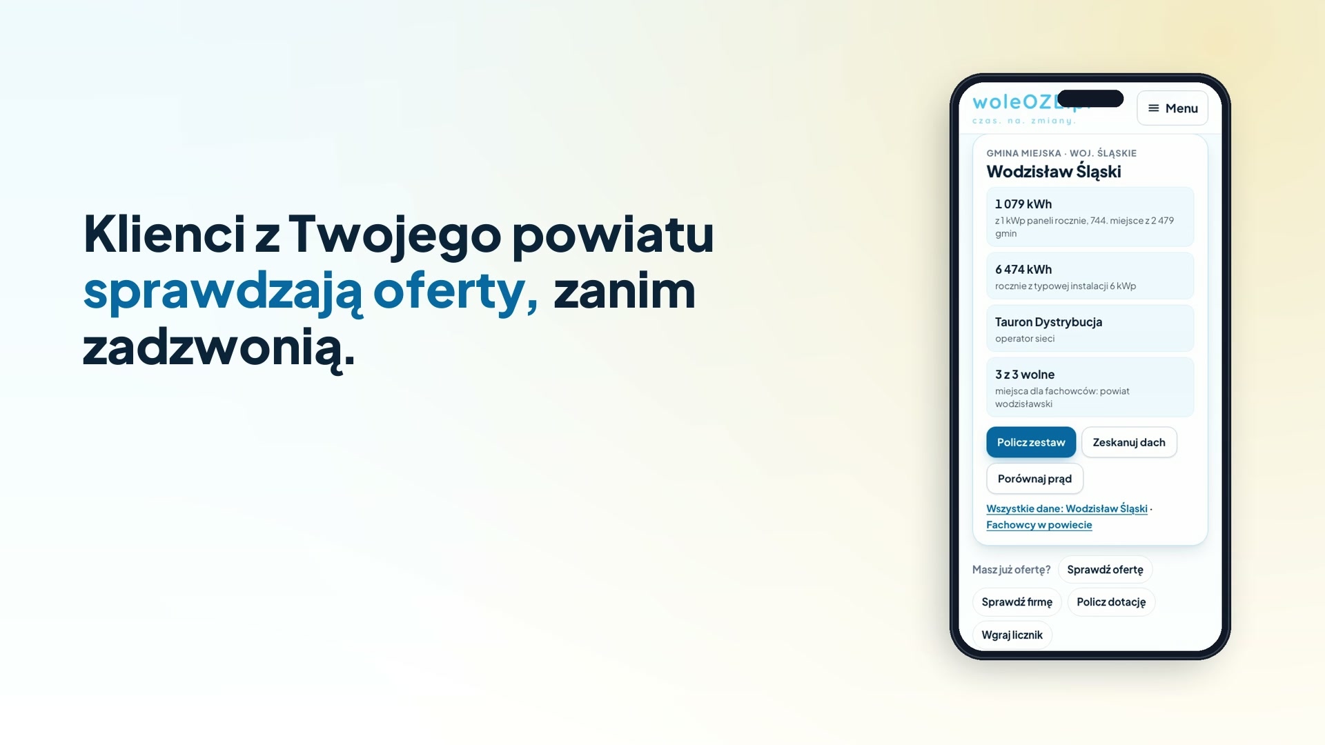 Kadr z filmu „woleOZE dla firm”: klienci z Twojego powiatu sprawdzają oferty, zanim zadzwonią
